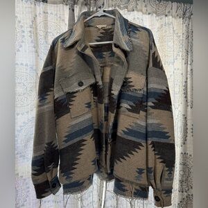 LA MIEL Women's Geometric Pattern Jacket - Gray, Blue